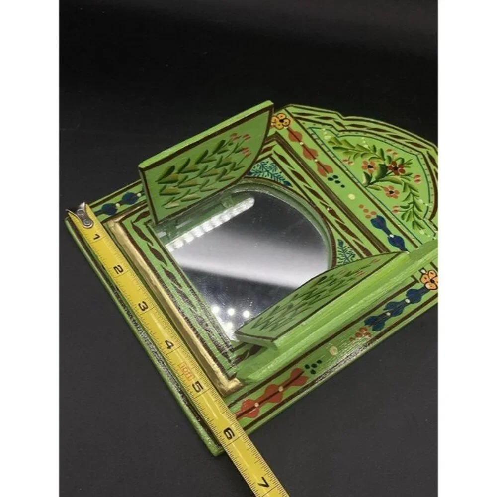Green Mirror Moroccan Mirror Artisanal Wall Home Mirror Double Door Mirror 9”x6” - Picture 7 of 11